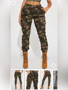 Fashion Nova Green Camo Cargo Jogger Pants